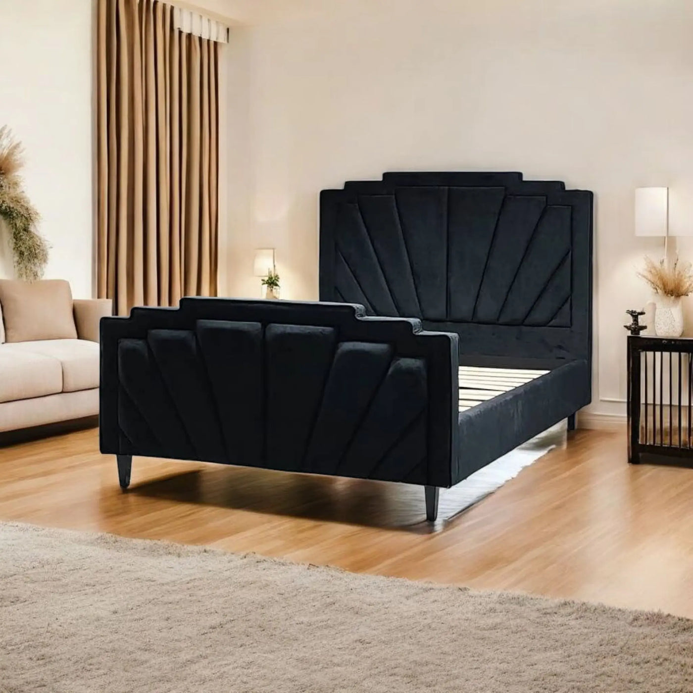 Excruz Luxury Style Upholstered Velvet Bed - Black Furniture valley