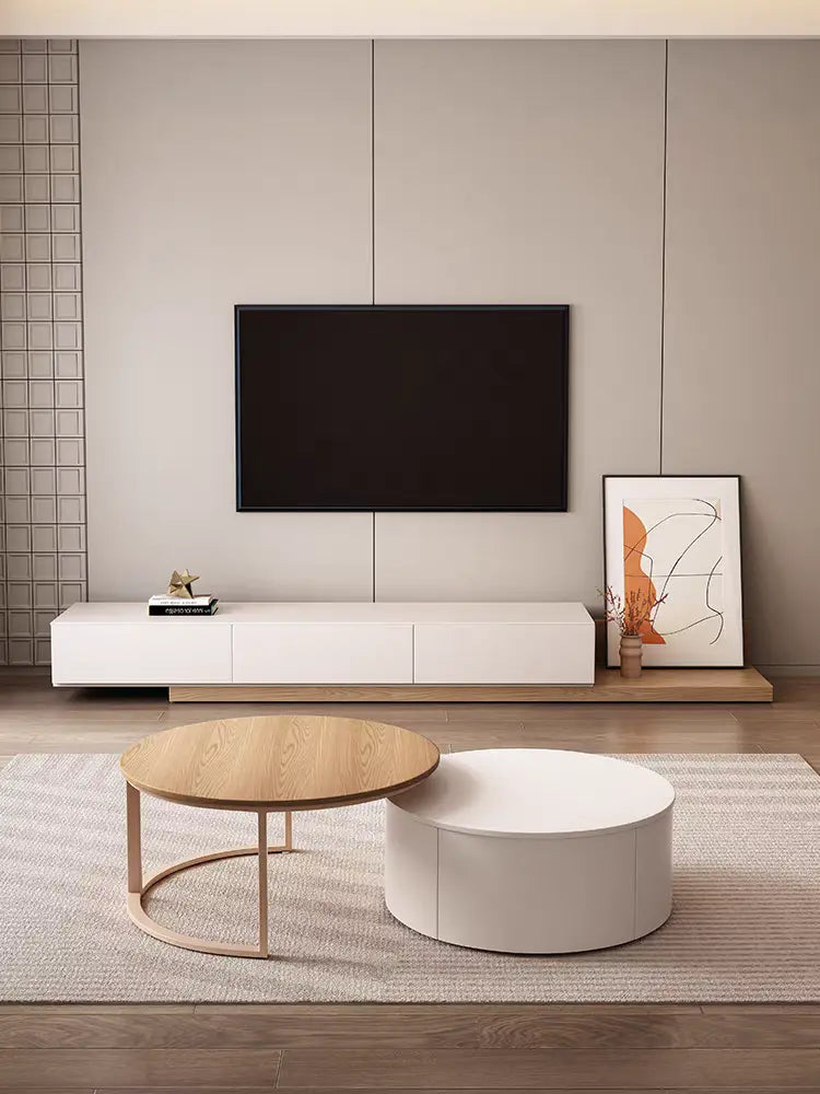 Krater Rectangle Extendable TV Unit Media Console White & Wood Furniture Valley