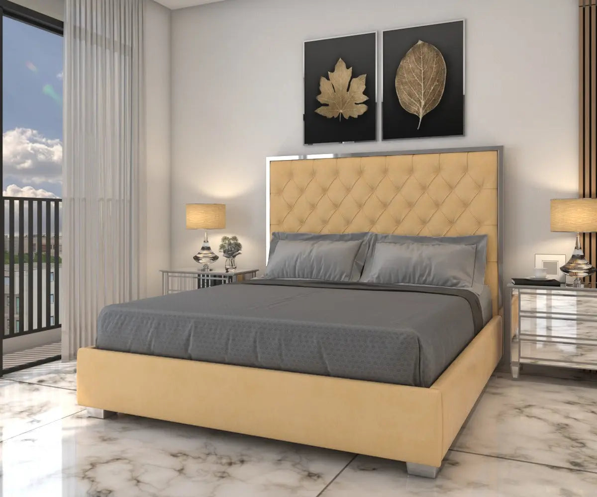 Olivia Velvet Tufted Upholstered Bed Frame Silver Edges Furniture Valley