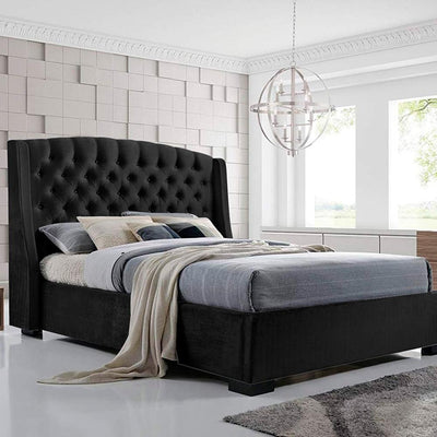Salween Wing Style Luxury Tufted Upholstered  Bed Frame - Black