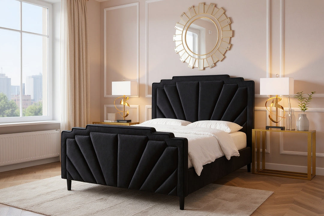 Excruz Luxury Style Upholstered Velvet Bed - Black – Modern Luxury Furniture – Furniture Valley Australia