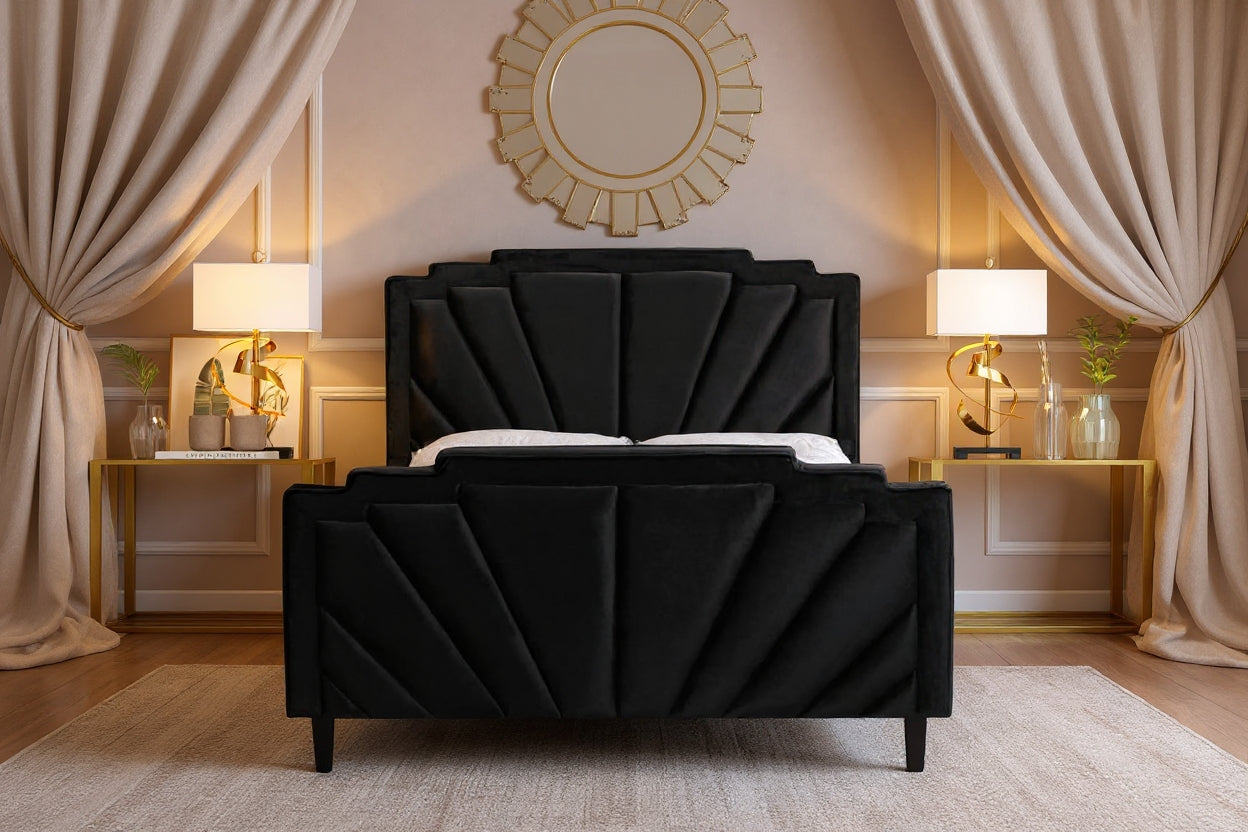 Excruz Luxury Style Upholstered Velvet Bed - Black