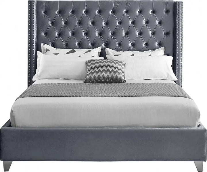Aiden Tufted Button Velvet Bed Frame -  Grey Furniture Valley