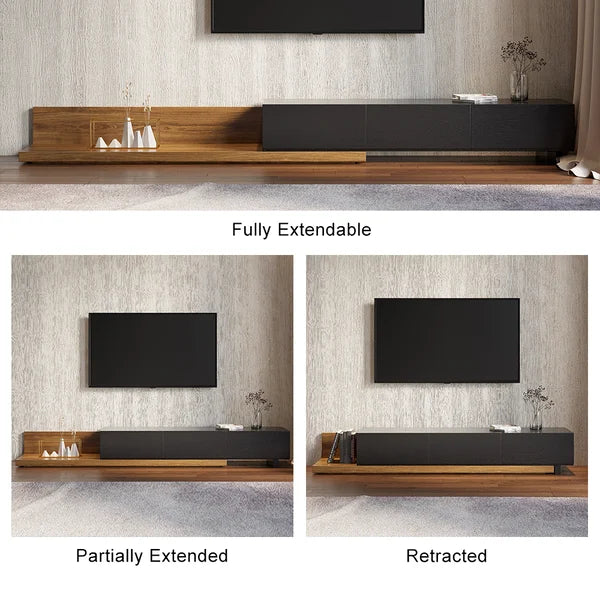 Extendable TV Unit - Krater Rectangle Wood Design - Black and Walnut