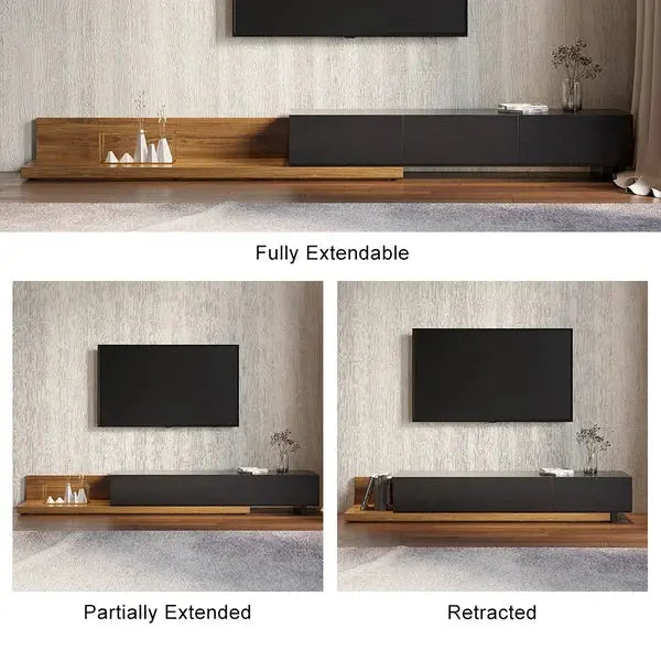 Extendable TV Unit - Krater Rectangle Wood Design - Black and Walnut Furniture Valley