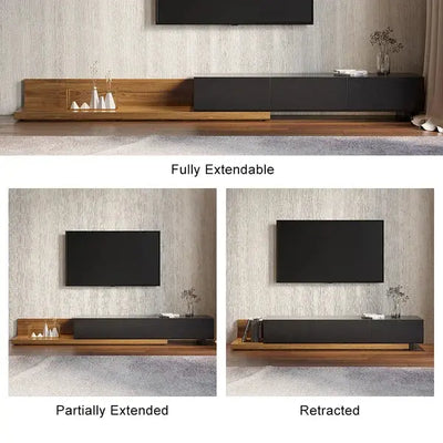Extendable TV Unit - Krater Rectangle Wood Design - Black and Walnut Furniture Valley