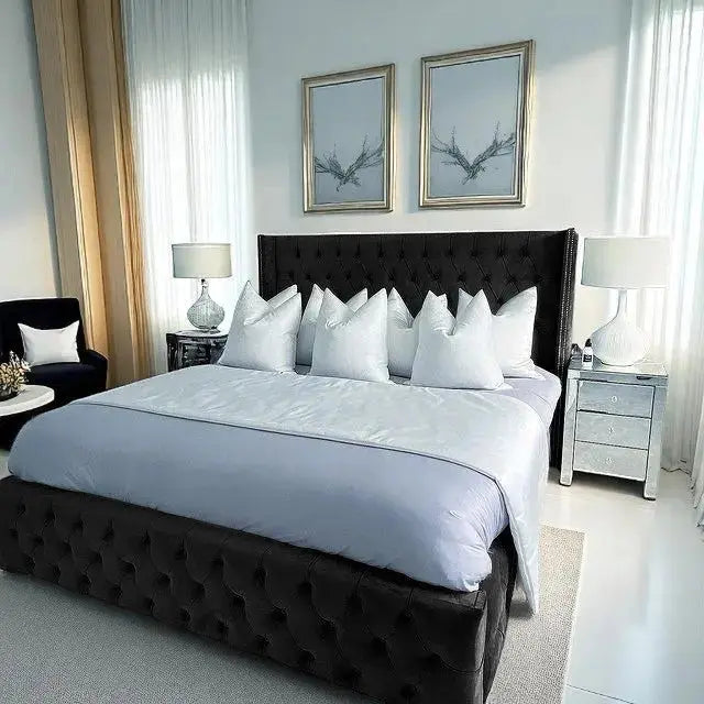 Imperial Luxurious Button Tufted Fabric Bed Frame Furniture Valley