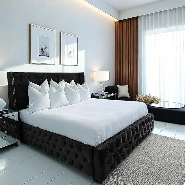 Imperial Luxurious Button Tufted Fabric Bed Frame Furniture Valley