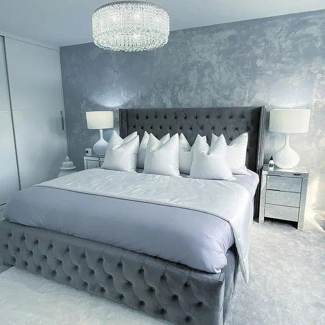 Imperial Luxurious Button Tufted Fabric Bed Frame  Dark Grey Furniture Valley