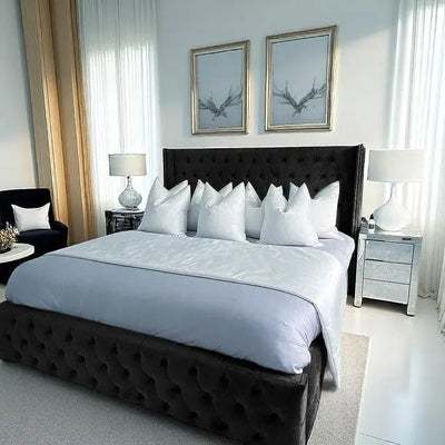 Imperial Luxurious Button Tufted Fabric Bed Frame Furniture Valley