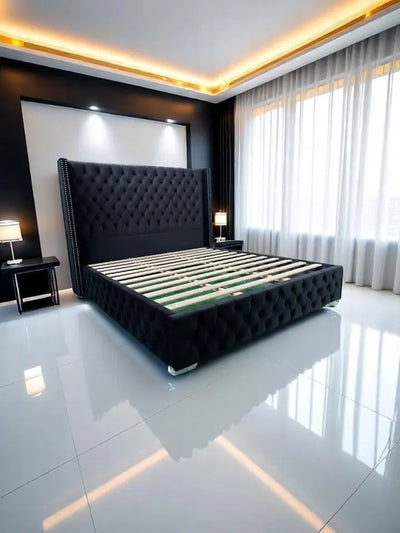 Imperial Luxurious Button Tufted Fabric Bed Frame Furniture Valley