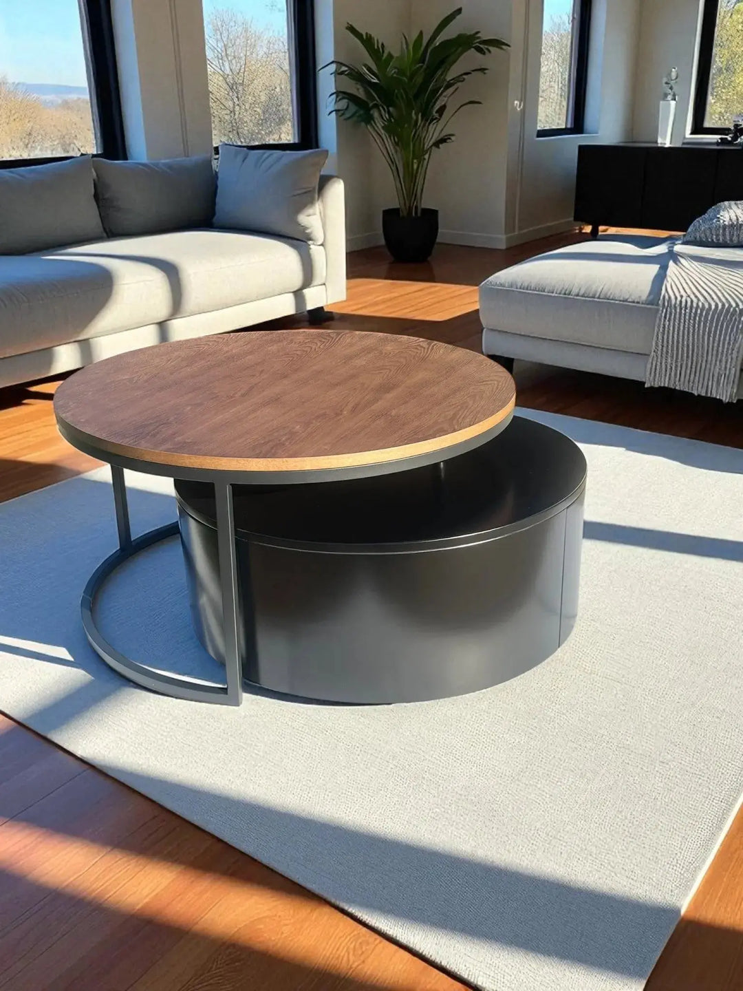 Krater Coffee Table Black and Walnut Furniture Valley