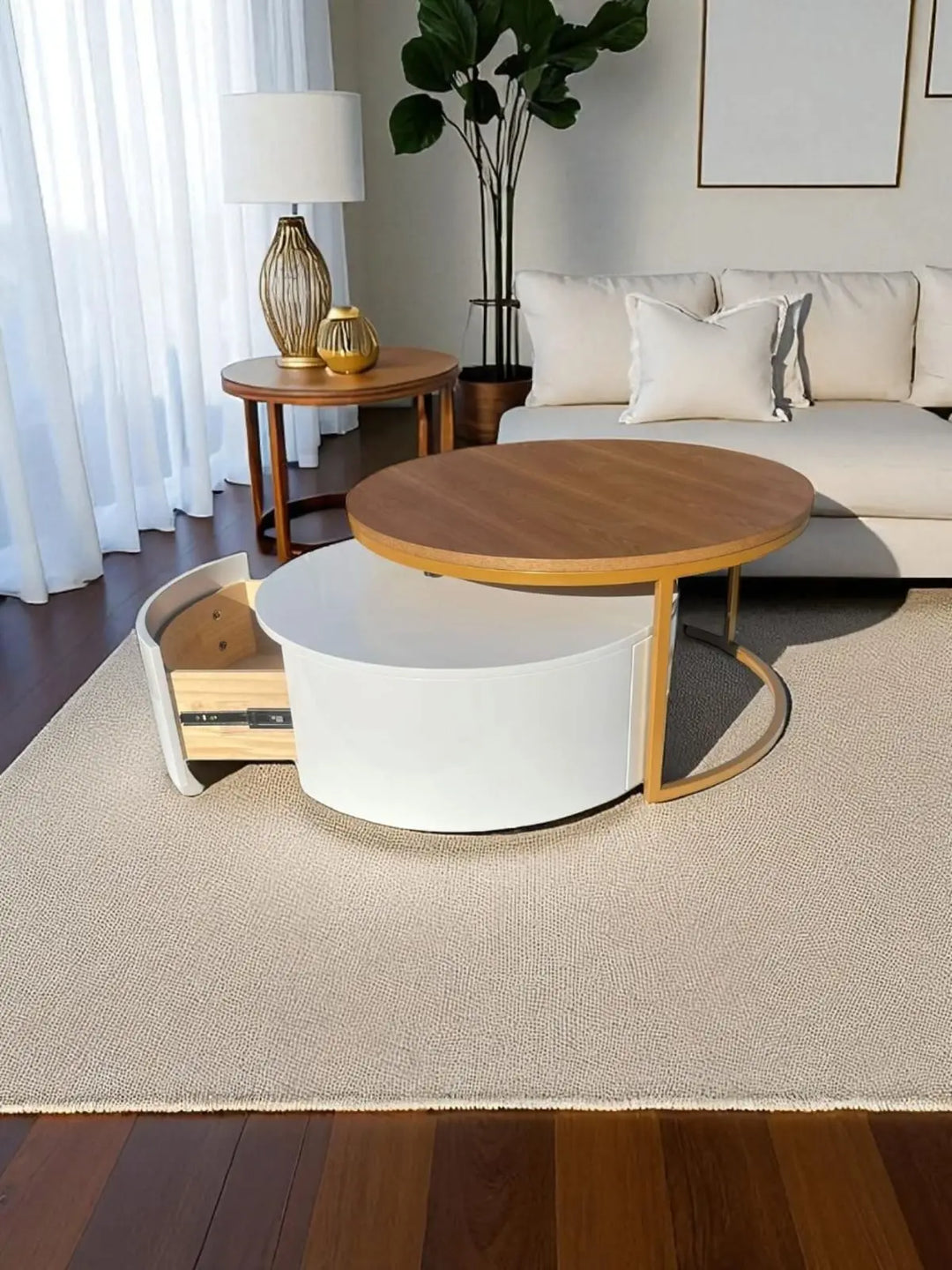 Krater Coffee Table White and Wood Furniture Valley