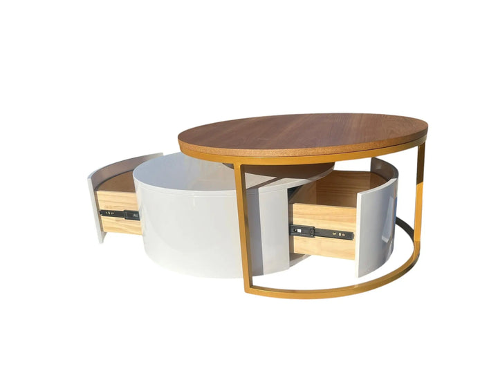 Krater Coffee Table White and Wood Furniture Valley