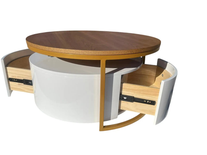Krater Coffee Table White and Wood Furniture Valley