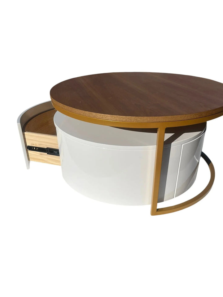 Krater Coffee Table White and Wood Furniture Valley