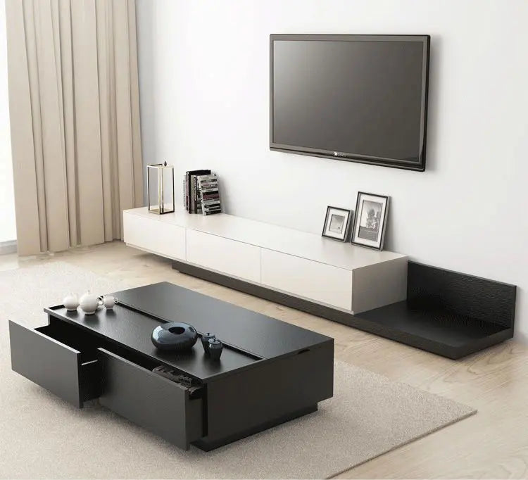 Krater Rectangle Extendable TV Unit  Media Console  Black and White Furniture Valley