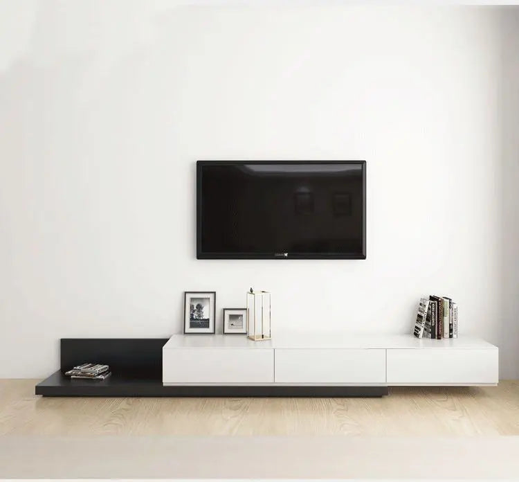 Krater Rectangle Extendable TV Unit  Media Console  Black and White Furniture Valley