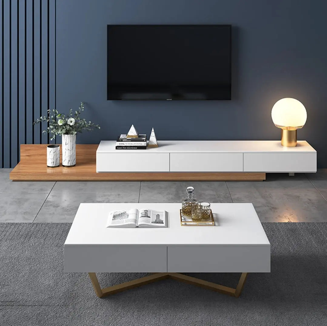 Krater Rectangle Extendable TV Unit  Media Console  Darkwood and White Furniture Valley