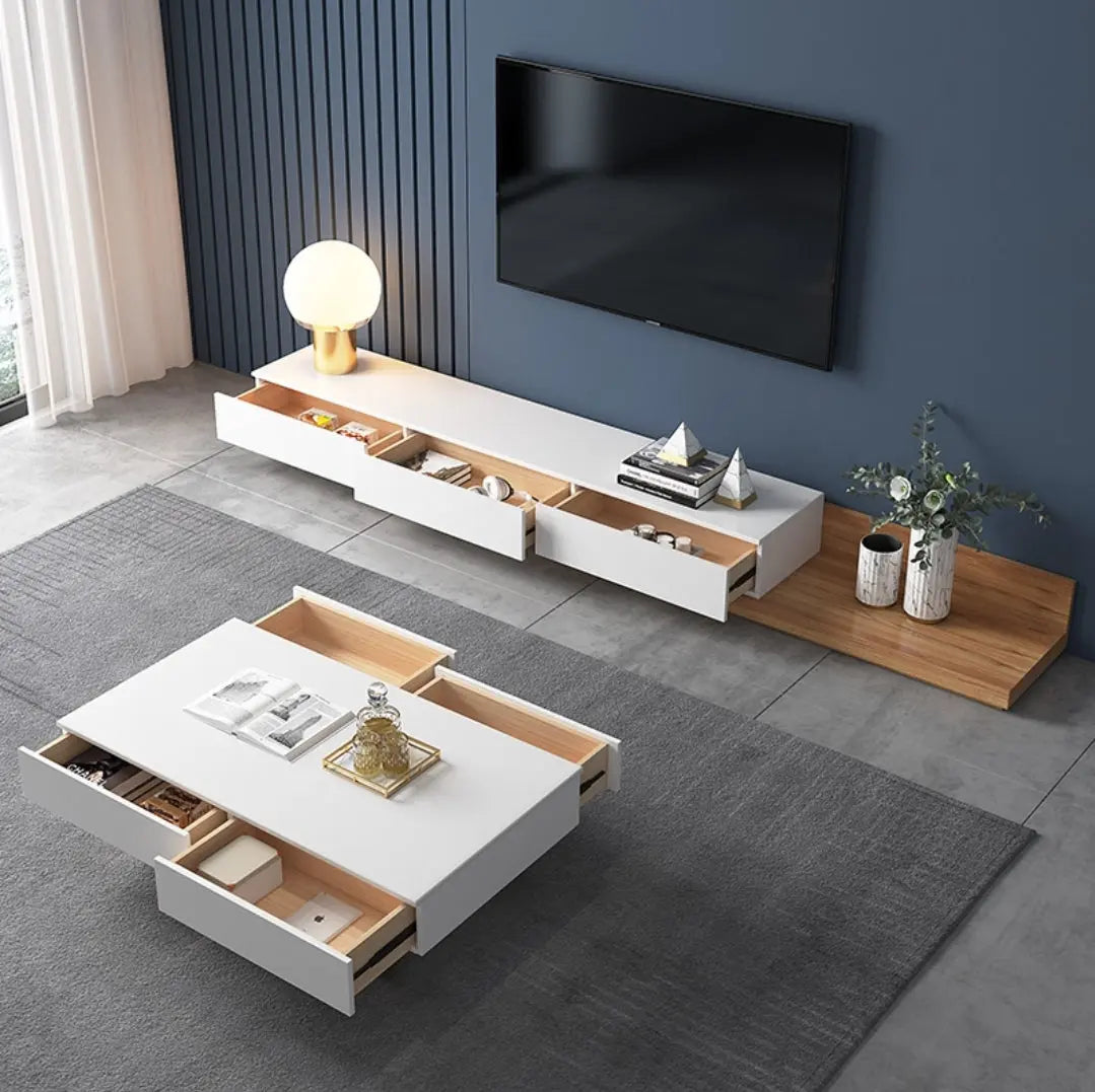 Krater Rectangle Extendable TV Unit  Media Console  Darkwood and White – Modern Luxury Furniture – Furniture Valley Australia