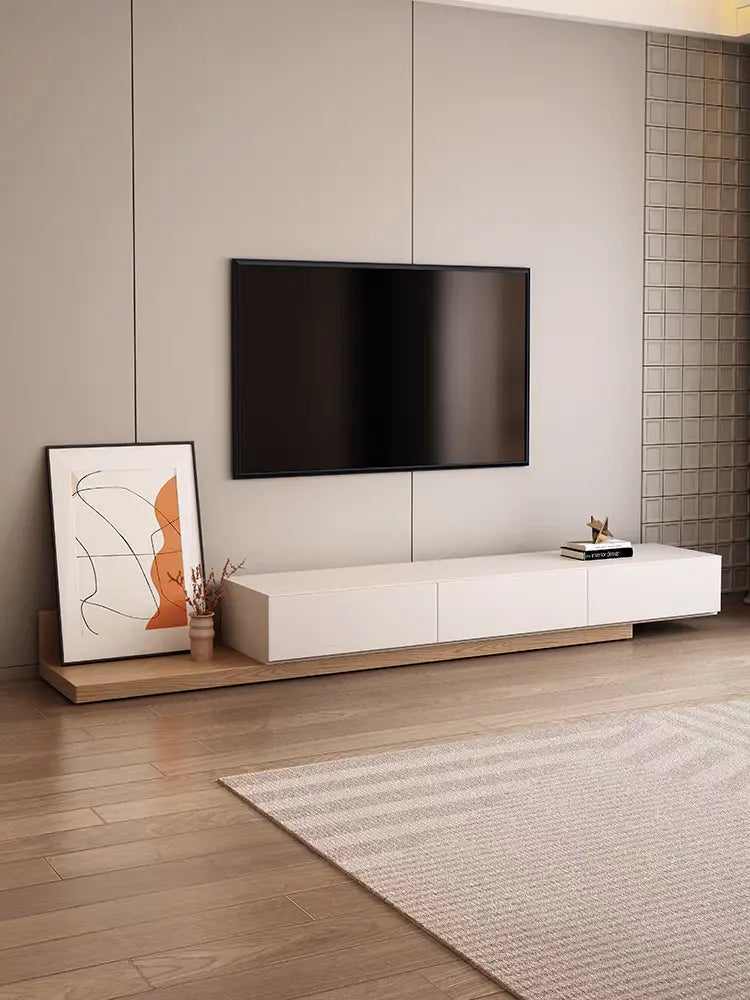 Krater Rectangle Extendable TV Unit  Media Console White & Wood – Modern Luxury Furniture – Furniture Valley Australia