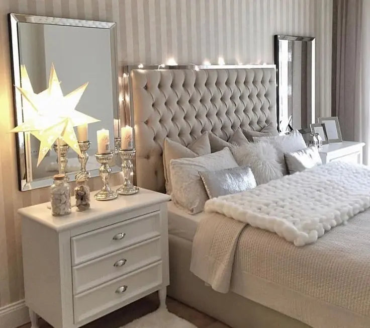 Libano Luxurious Linen Upholstered Bed Frame – Beige Furniture Valley