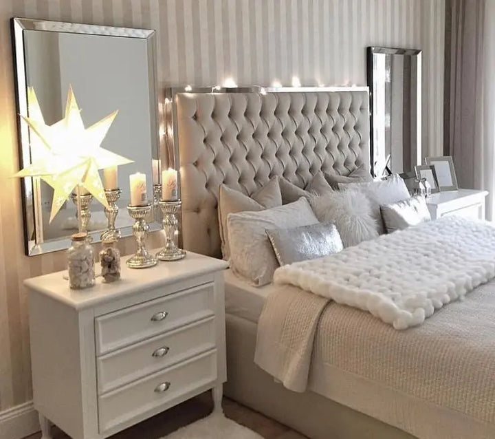 Libano Luxurious Linen Upholstered Bed Frame – Beige Furniture Valley