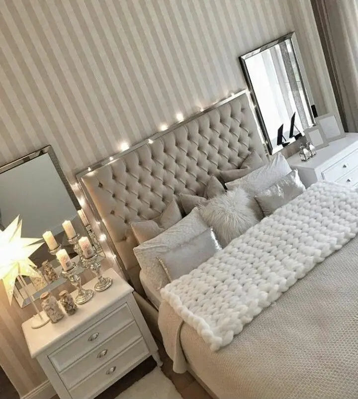 Libano Luxurious Linen Upholstered Bed Frame – Beige Furniture Valley