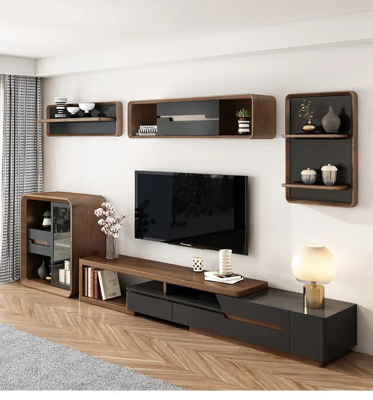 Modern Style Jowers Tv Unit Black And Walnut Furniture Valley