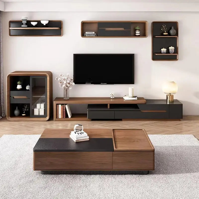 Modern Style Jowers Tv Unit Black And Walnut – Modern Luxury Furniture – Furniture Valley Australia