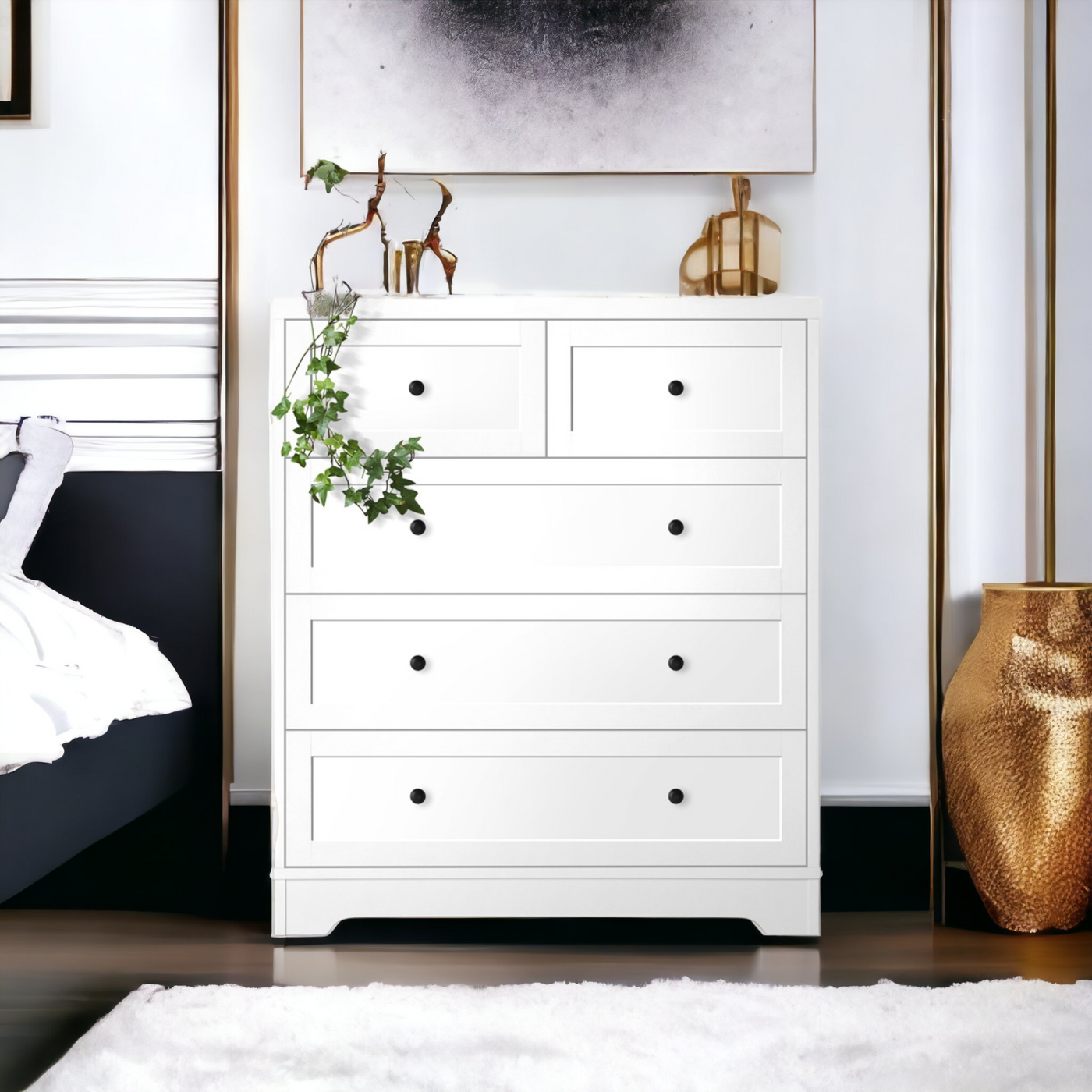 White Ekone 5 Drawer Chest