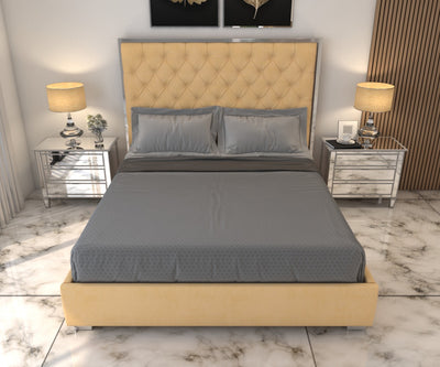 Olivia Velvet Tufted Upholstered  Bed Frame Silver Edges