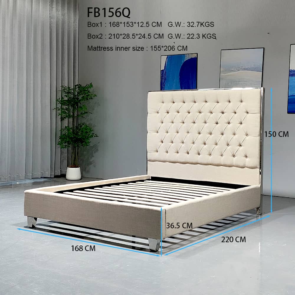 Libano Luxurious Linen Upholstered Bed Frame – Beige