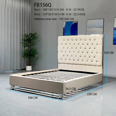 Libano Luxurious Linen Upholstered Bed Frame – Beige