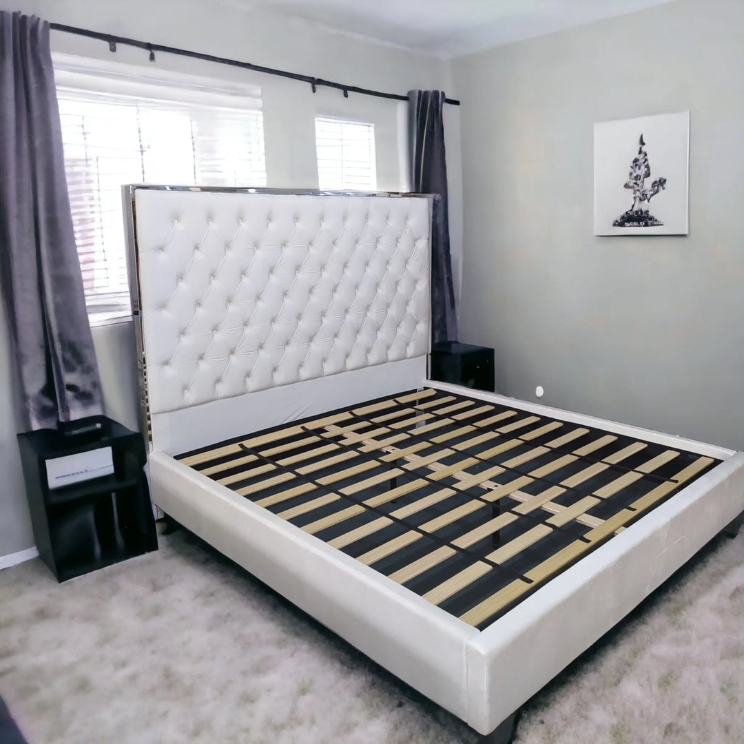 Zarina Luxury Bed Frame White King – Modern Luxury Furniture – Furniture Valley Australia