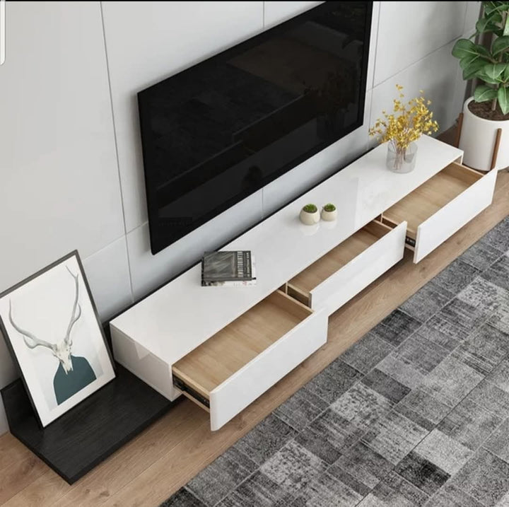 Krater Rectangle Extendable TV Unit  Media Console  Black and White