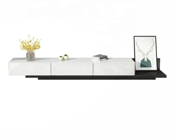 Krater Rectangle Extendable TV Unit  Media Console  Black and White