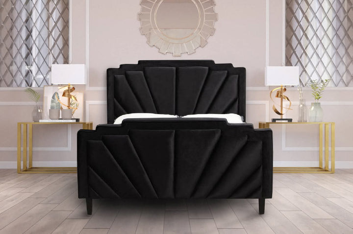 Excruz Luxury Style Upholstered Velvet Bed - Black