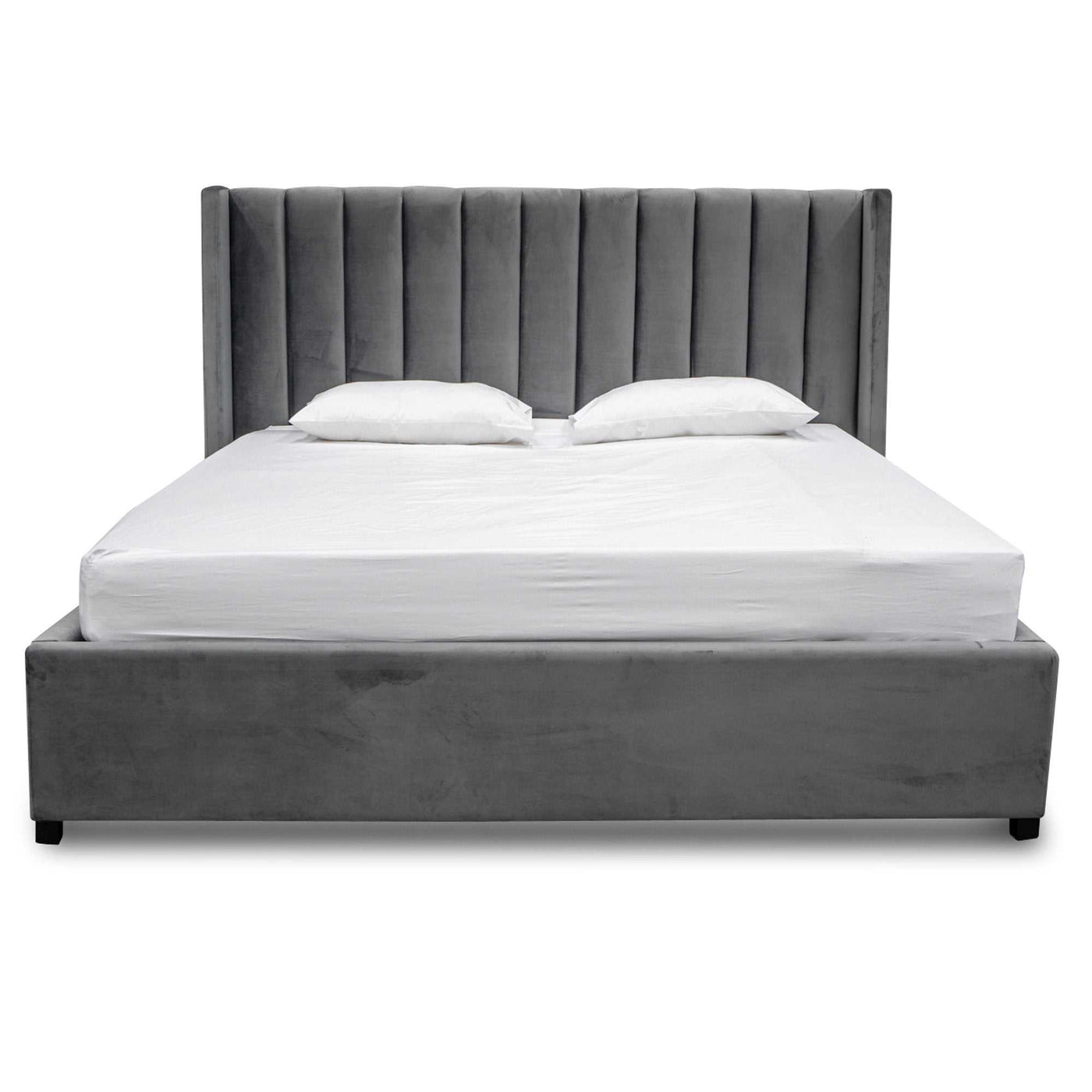 King Bed Frame - Wide Base in Charcoal Velvet