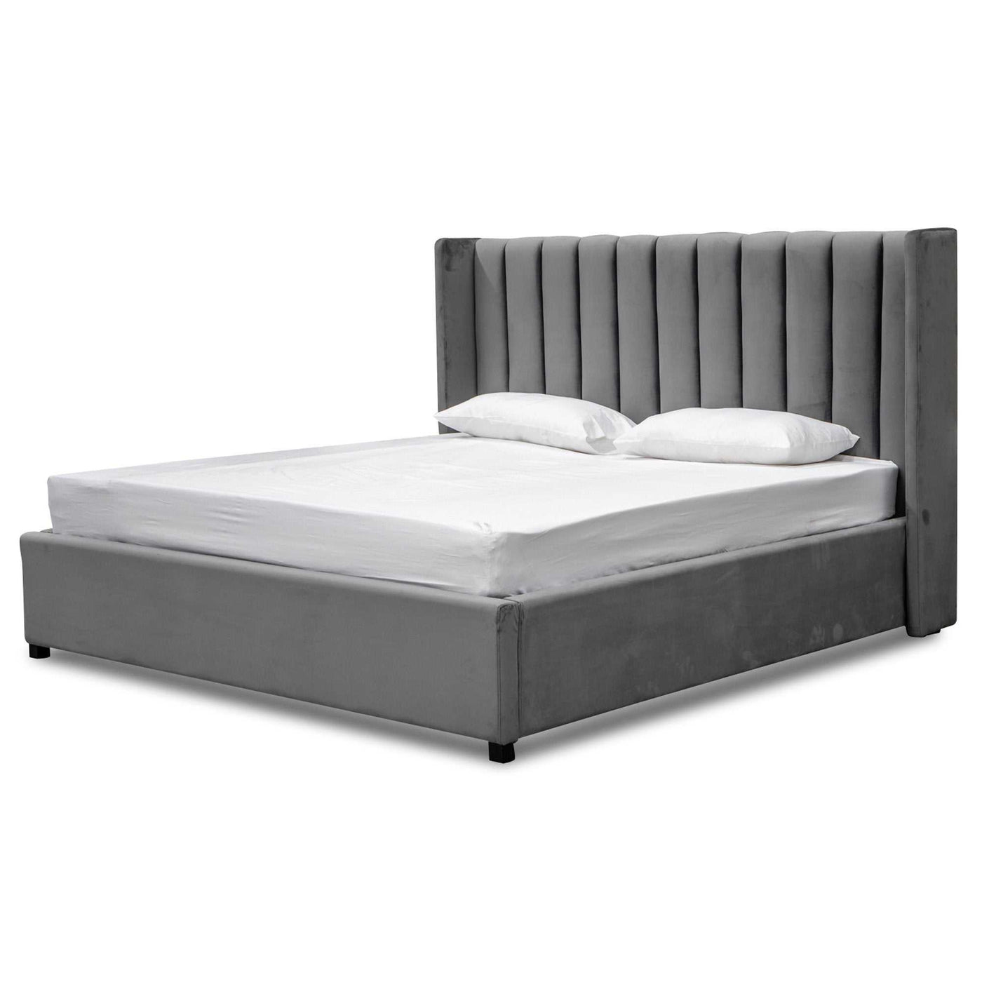 King Bed Frame - Wide Base in Charcoal Velvet