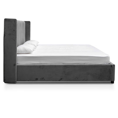 King Bed Frame - Wide Base in Charcoal Velvet