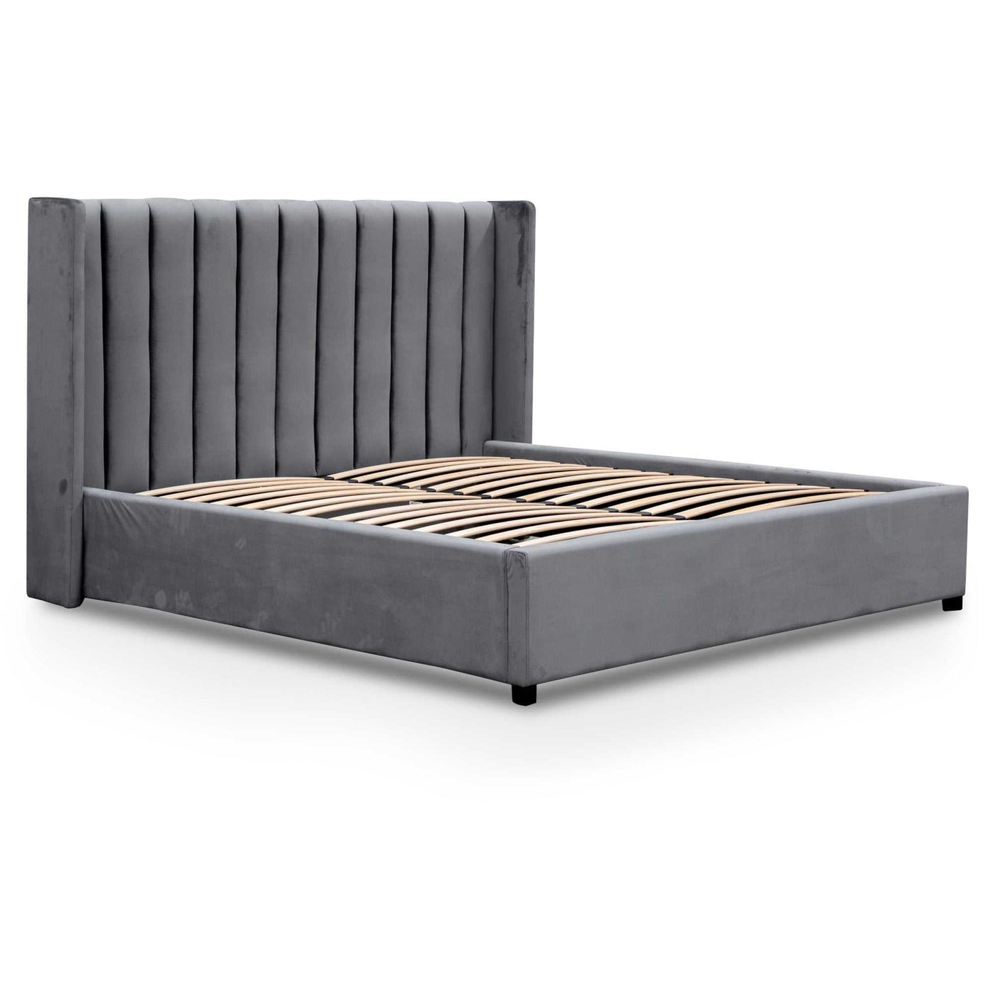 King Bed Frame - Wide Base in Charcoal Velvet