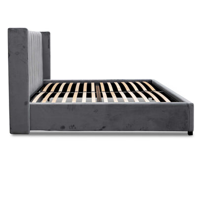 King Bed Frame - Wide Base in Charcoal Velvet