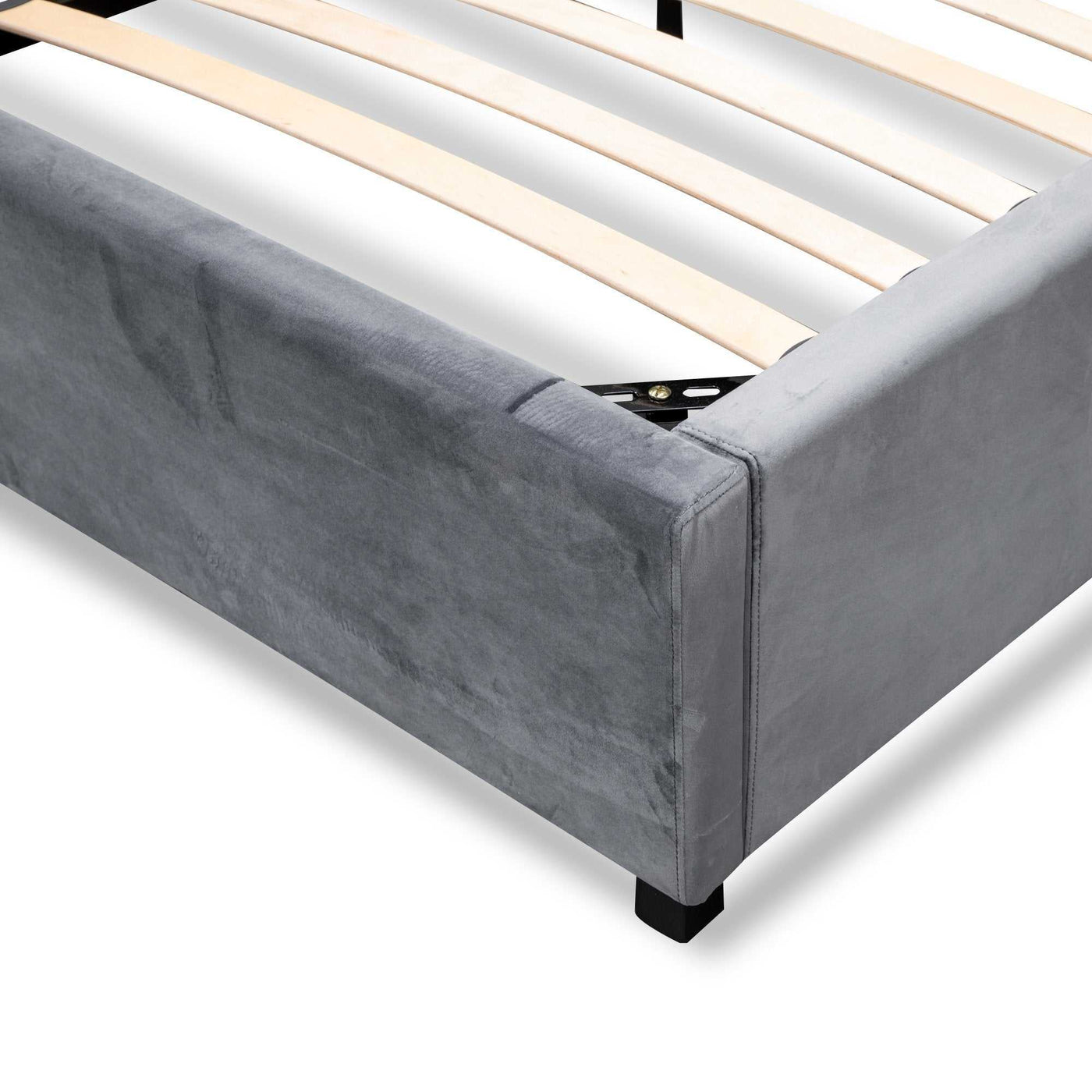 King Bed Frame - Wide Base in Charcoal Velvet