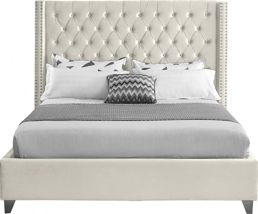 Aiden Tufted Button Velvet Bed Frame - Cream