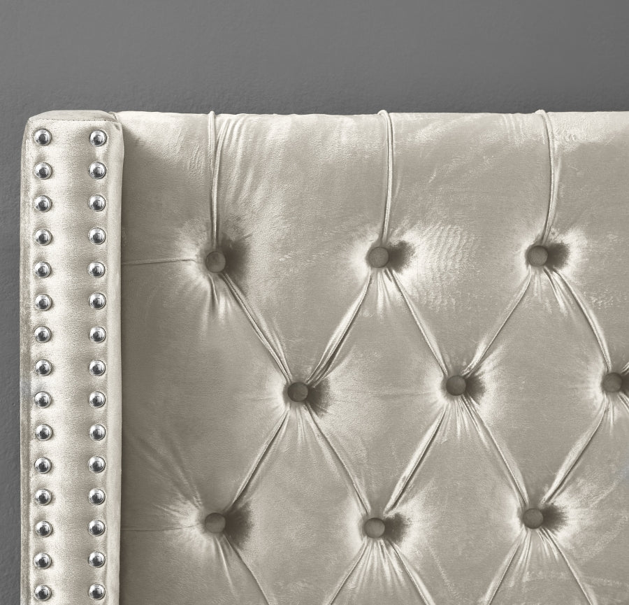 Aiden Tufted Button Velvet Bed Frame - Cream