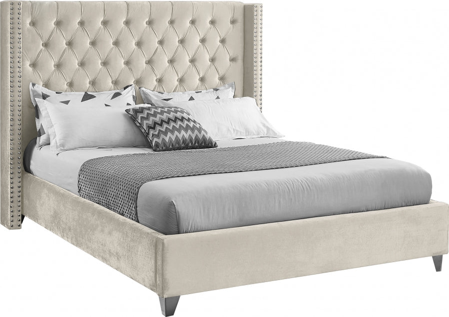 Aiden Tufted Button Velvet Bed Frame - Cream