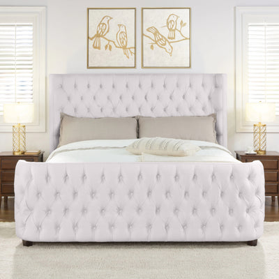 Ballina Luxury Bed Frame Velvet Upholstered Button Tufted- Wingback Style White KING