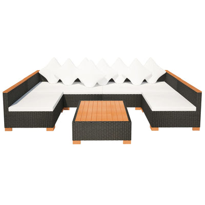 7 Piece Garden Lounge Set with Cushions Poly Rattan Black