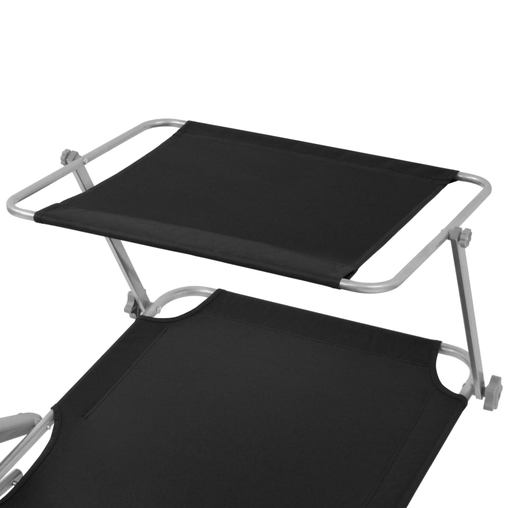 Sun Lounger with Canopy Steel Black